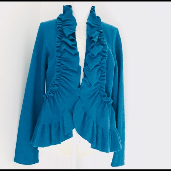 Willi Smith Jackets & Blazers - WILLI SMITH TEAL COLOR, WOOL RUFFLED BLAZER,